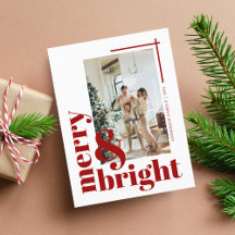 Merry and Bright Simple Foto Maroon Christmas