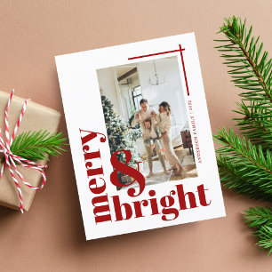Merry and Bright Simple Foto Maroon Christmas Postkarte