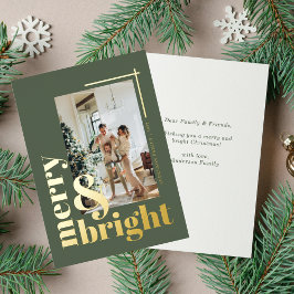 Merry and Bright Simple Foto Sage Green Folien Feiertagskarte