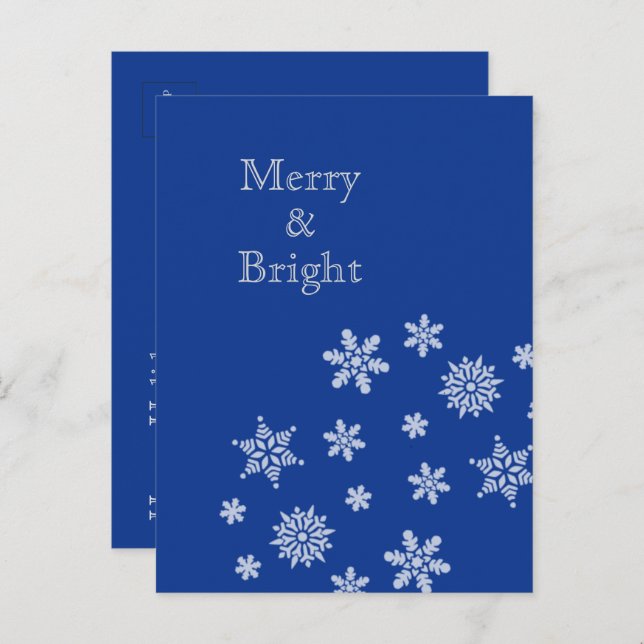 Merry and Bright Snowflakes Blue Christmas    Postkarte (Vorne/Hinten)