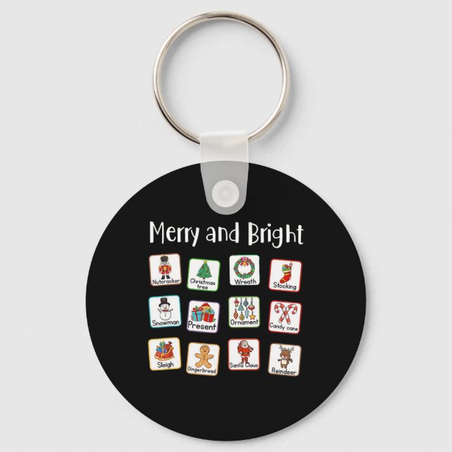 Merry And Bright Speech Therapist Aac Slp Christma Schlüsselanhänger (Vorderseite)
