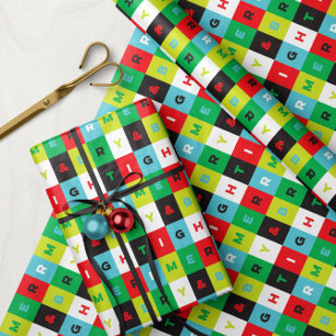 Merry and Bright Squares of Colorful Type Patterne Geschenkpapier