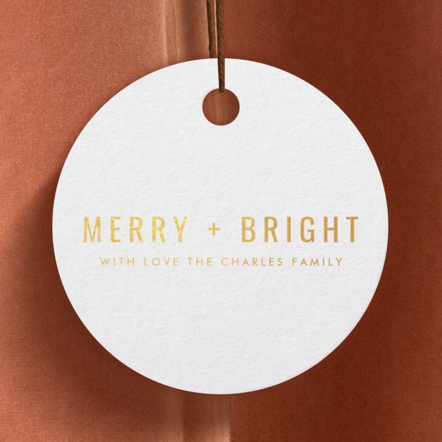 Merry and Bright Stylish Gold and White Christmas Geschenkanhänger (Von Creator hochgeladen)