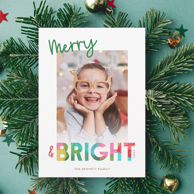 Merry and Bright Tissue Paper Christmas Photo Feiertagskarte (Von Creator hochgeladen)
