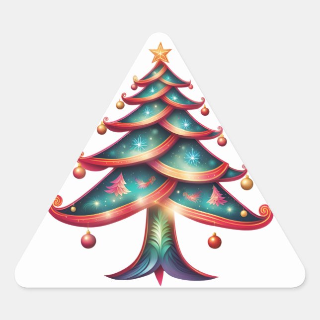 Merry and Bright Tree Dreieckiger Aufkleber (Vorderseite)