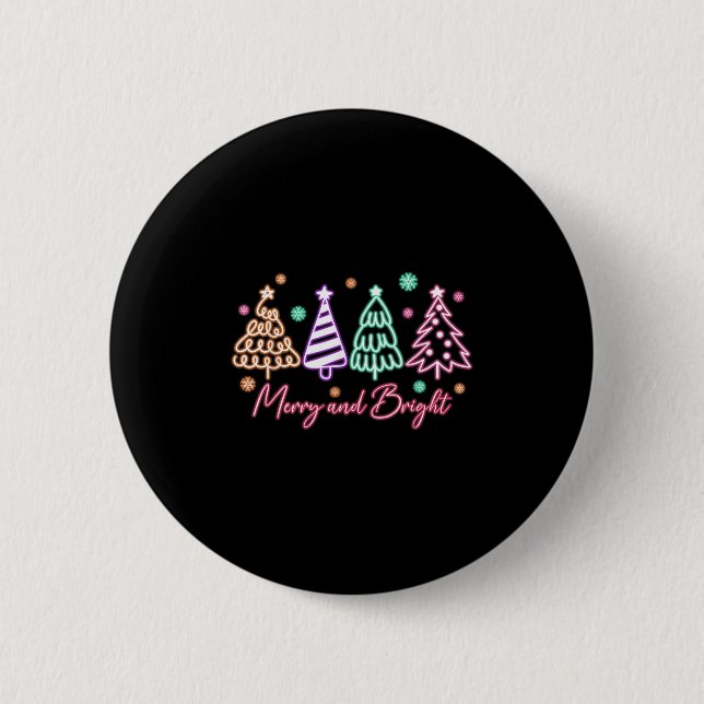 Merry And Bright Tree Neon Christmas  Button (Vorderseite)