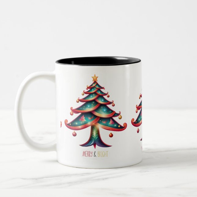 Merry and Bright Tree Zweifarbige Tasse (Links)