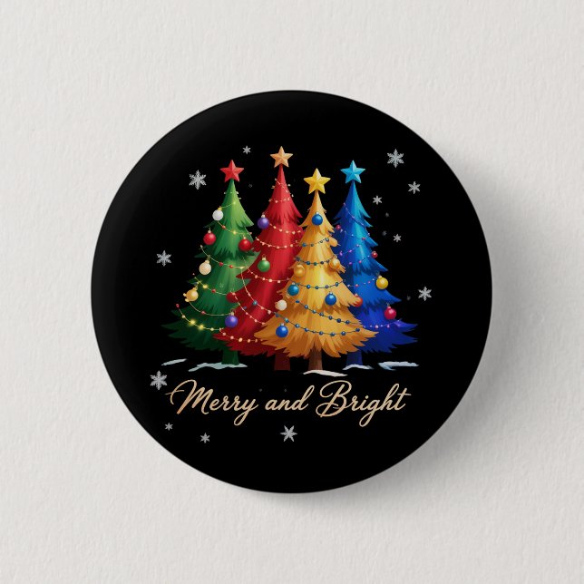 Merry and Bright Trees Christmas Holiday Gift Cute Button (Vorderseite)