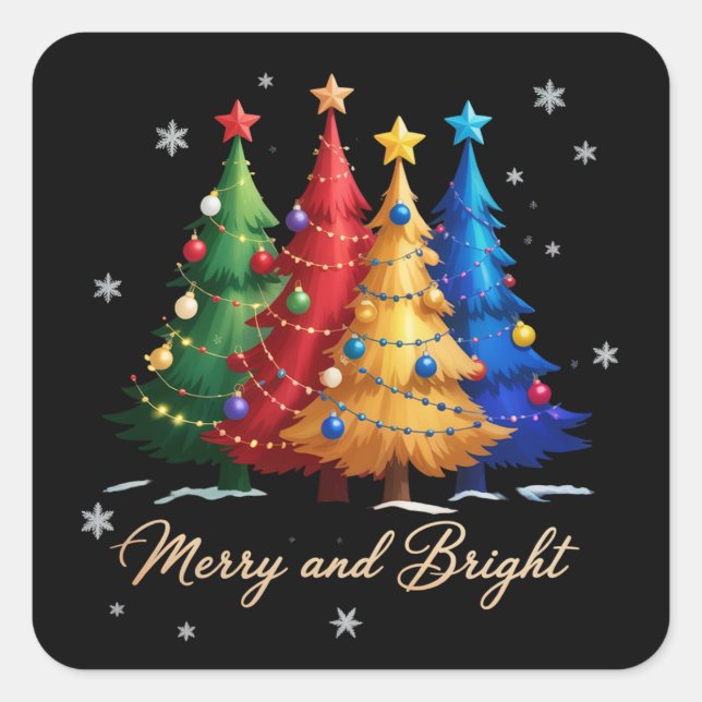 Merry and Bright Trees Christmas Holiday Gift Cute Quadratischer Aufkleber
