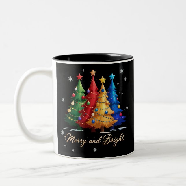 Merry and Bright Trees Christmas Holiday Gift Cute Zweifarbige Tasse (Links)