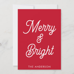 Merry and Bright Typografy Script Red Christmas Feiertagskarte