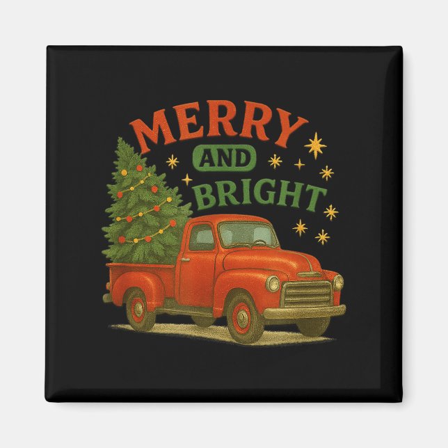 Merry And Bright Vintage Red Truck Christmas  Magnet (Vorne)