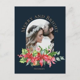 Merry and Bright watercolor Zweig Postcard Postkarte