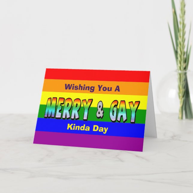 Merry and Gay LGBT Rainbow Greeting Card Karte (Vorderseite)