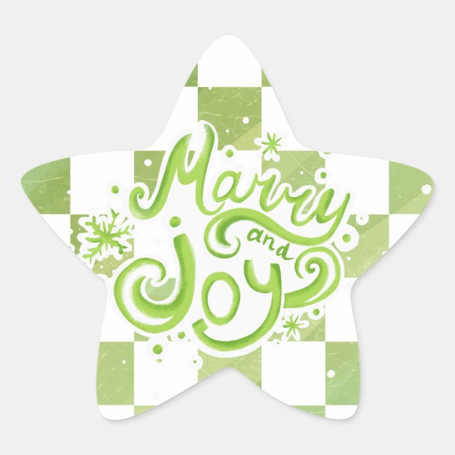 Merry and Joy Green Checkered Star Stickers (Vorderseite)