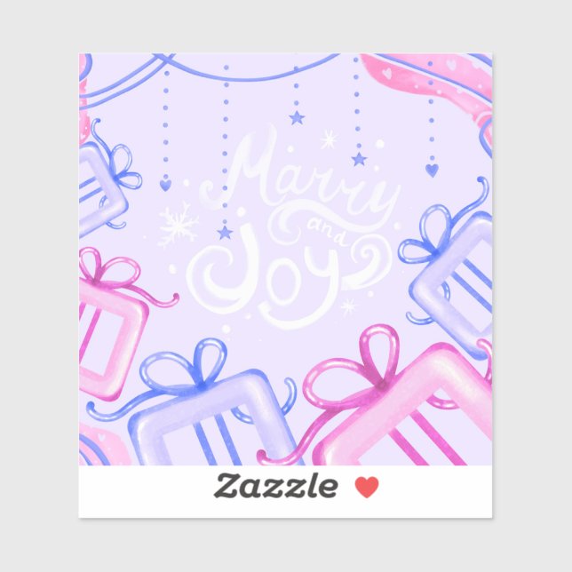 Merry and Joy Pastel Holiday Sticker with Gifts (Blatt)