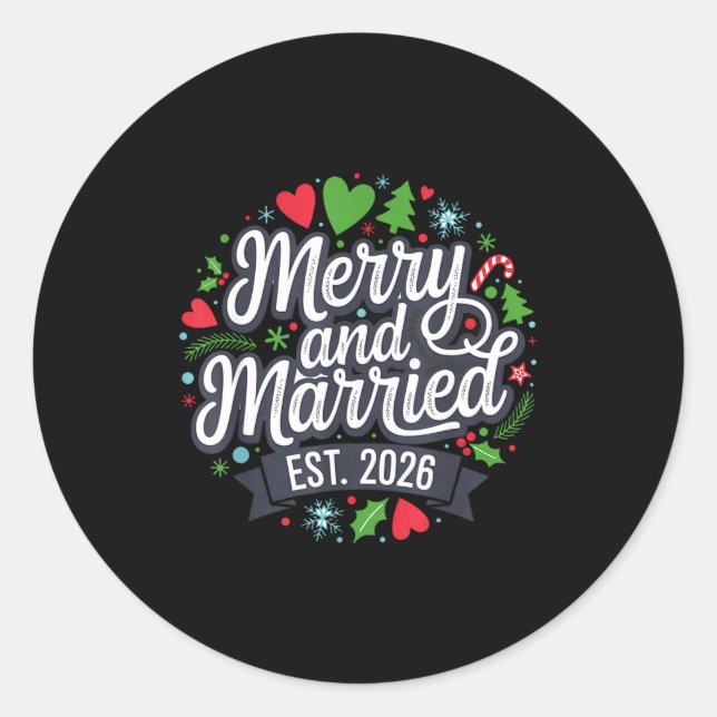 Merry And Married 2026 - Matching Couple Christmas Runder Aufkleber (Vorderseite)