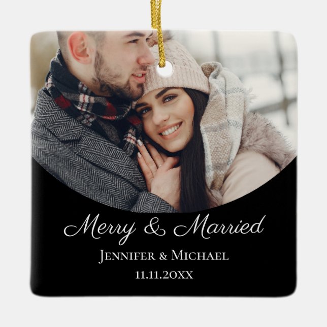merry and married arch photo black chic keramikornament (Vorderseite)