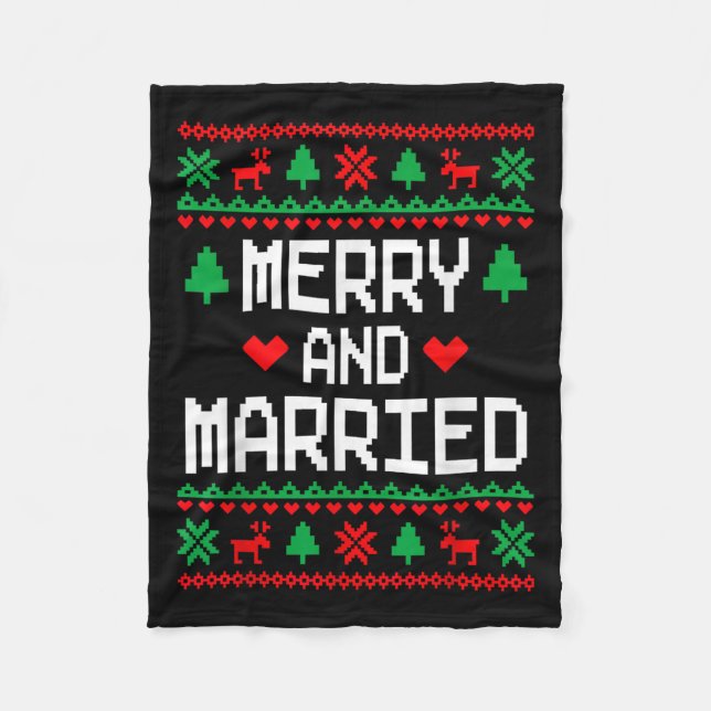 Merry And Married Couples Matching Ugly Christmas  Fleecedecke (Vorderseite)