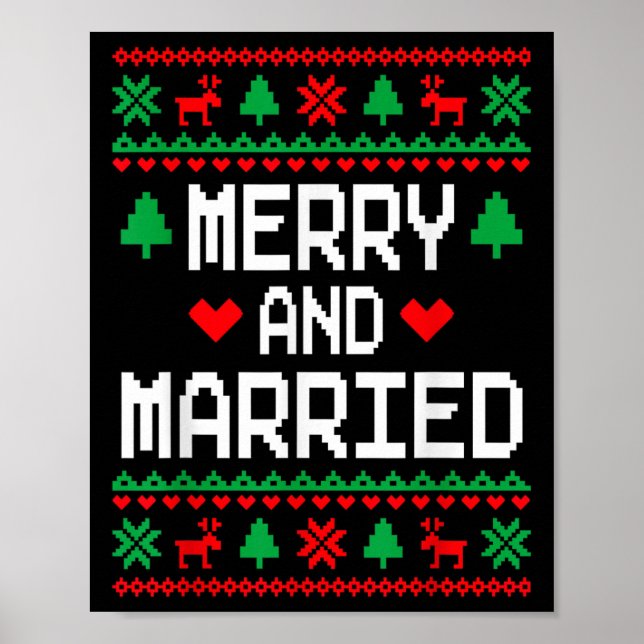 Merry And Married Couples Matching Ugly Christmas  Poster (Vorne)
