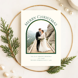 Merry And Married Newlywed Arch Photo Christmas Feiertagskarte