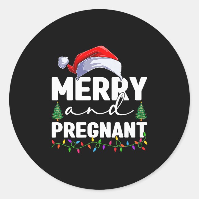 Merry And Pregnant Christmas Pregnancy Announcemen Runder Aufkleber (Vorderseite)