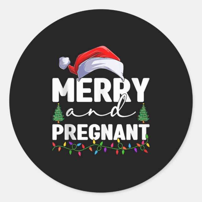 Merry And Pregnant Christmas Pregnancy Announcemen Runder Aufkleber (Vorderseite)