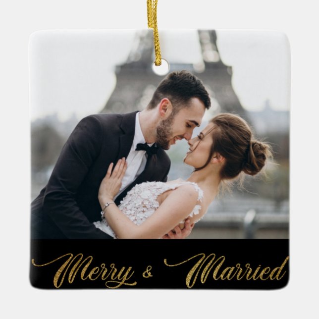 Merry and Verheiratet Gold Script New Ornament (Vorderseite)