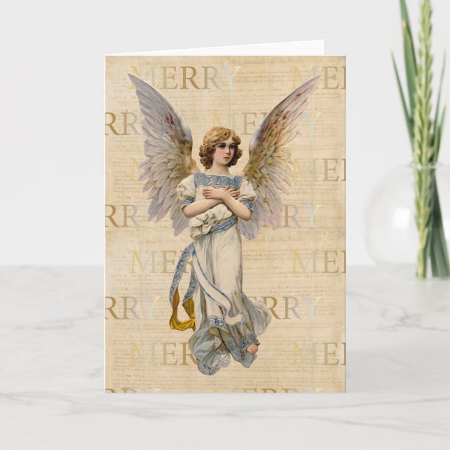 Merry Angel Vintage Christmas Card Feiertagskarte (Vorderseite)