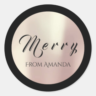 Merry aus Name White Rose Gold Feiertage Black Runder Aufkleber