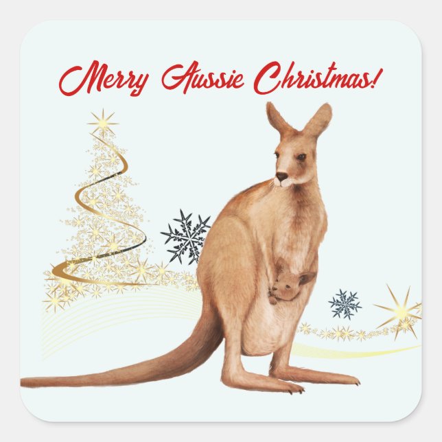 Merry Aussie Christmas Kangaroo Quadratischer Aufkleber (Vorderseite)