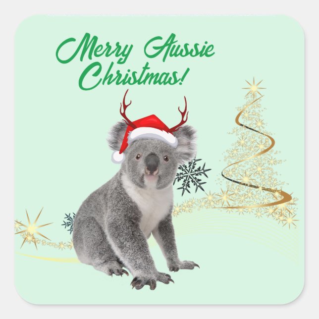 Merry Aussie Christmas Koala Bär Quadratischer Aufkleber (Vorderseite)