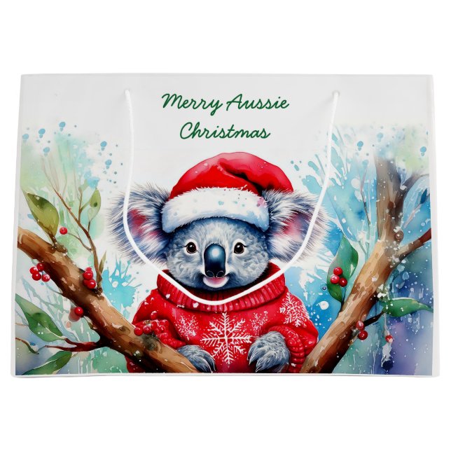 Merry Aussie Christmas Koala Große Geschenktüte (Vorderseite)