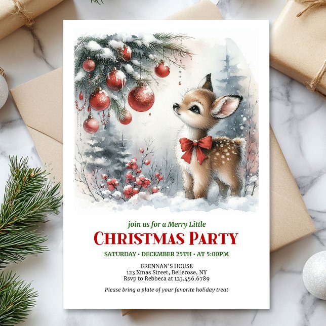 Merry baby deer watercolor Christmas kids invite  Einladung (Merry baby deer watercolor Christmas kids invite digital download)