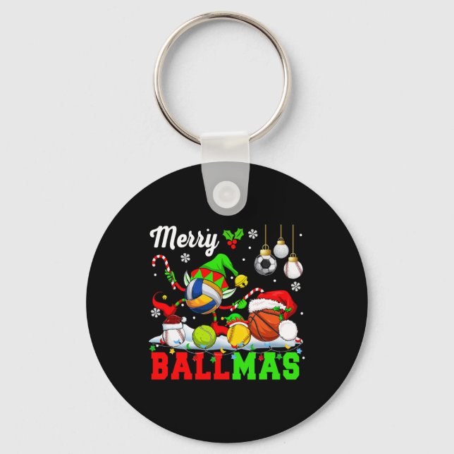 Merry Ballmas Xmas Santa Elf Volleyball Basketball Schlüsselanhänger (Vorderseite)