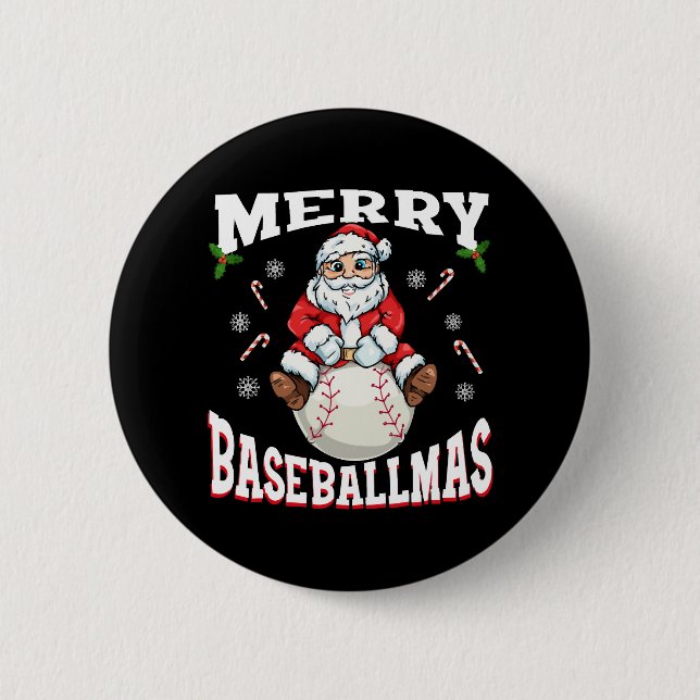 Merry Baseballmas Funny Christmas Baseball Santa Button (Vorderseite)