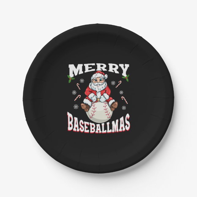 Merry Baseballmas Funny Christmas Baseball Santa Pappteller (Vorderseite)