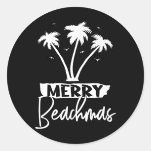 Merry Beachmas Palm Tree Beach Urlaub Weihnachten Runder Aufkleber