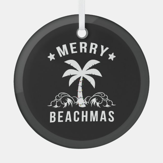 Merry Beachmas Palm Tree Beach Weihnachten Ornament Aus Glas (Vorderseite)