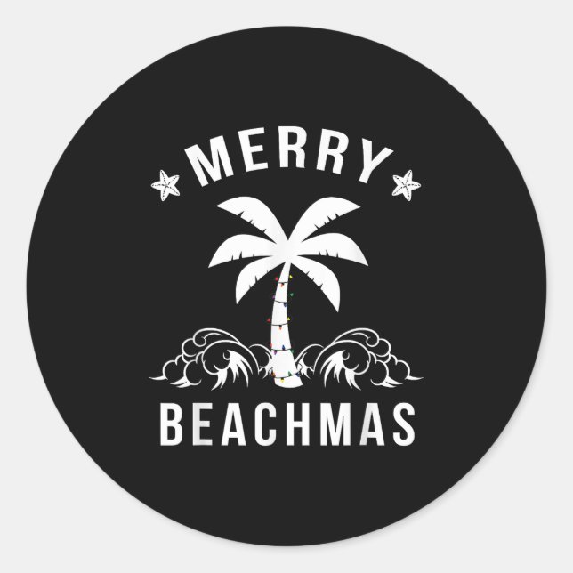 Merry Beachmas Palm Tree Beach Weihnachten Runder Aufkleber (Vorderseite)
