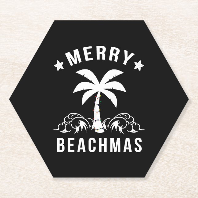 Merry Beachmas Palm Tree Beach Weihnachten Untersetzer (Vorderseite)