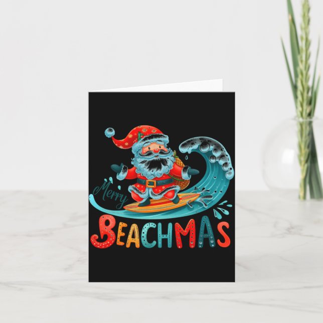 Merry Beachmas Santa Surfing Retro Design  Karte (Vorderseite)