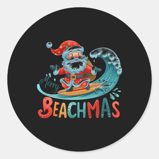Merry Beachmas Santa Surfing Retro Design T Shirt  Runder Aufkleber (Vorderseite)