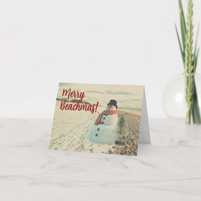 Merry Beachmas - Vintag Sandy Snowman - Feiertagskarte (Vorderseite)