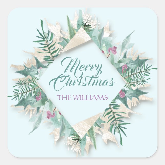 Merry Belly Christmas Happy Holidays Diamond Blue Quadratischer Aufkleber (Vorderseite)