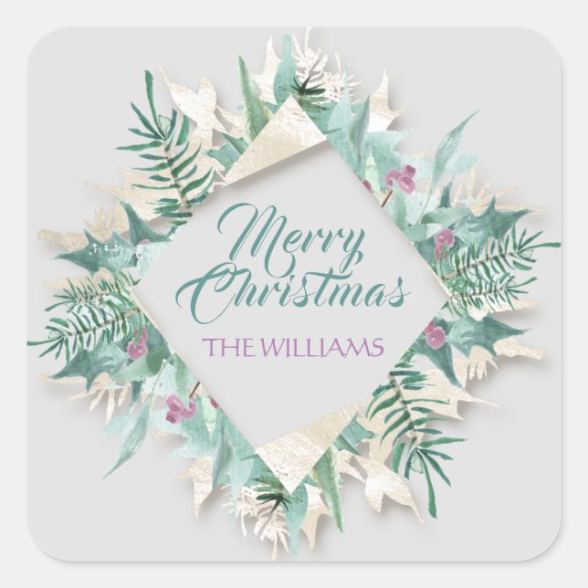 Merry Belly Christmas Happy Holidays Diamond Gray Quadratischer Aufkleber (Vorderseite)