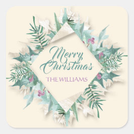 Merry Belly Christmas Happy Holidays Diamond Ivory Quadratischer Aufkleber