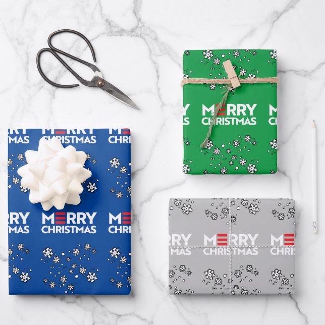 Merry (Biden Harris) Weihnachten Geschenkpapier Set (Vorderseite)