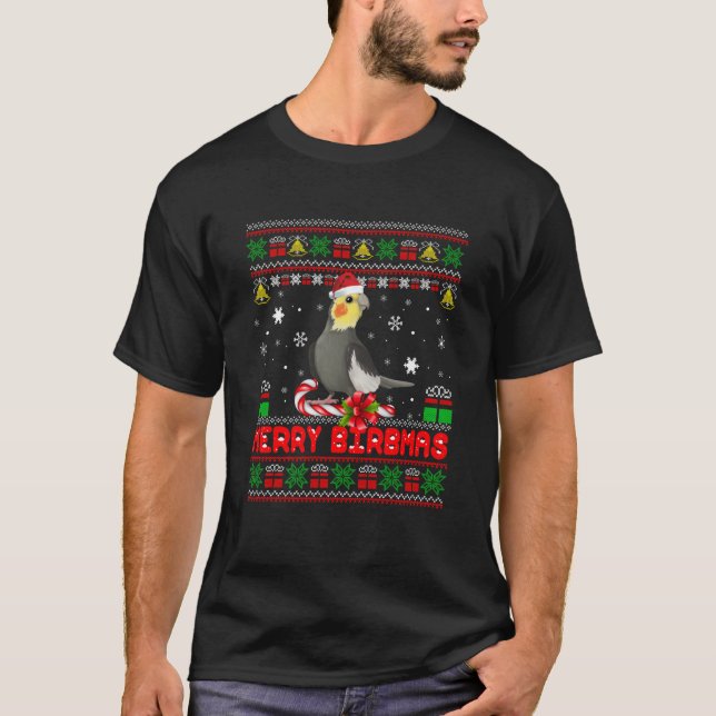 Merry Birbmas Funny Cockatiel Christmas Bird Holid T-Shirt (Vorderseite)