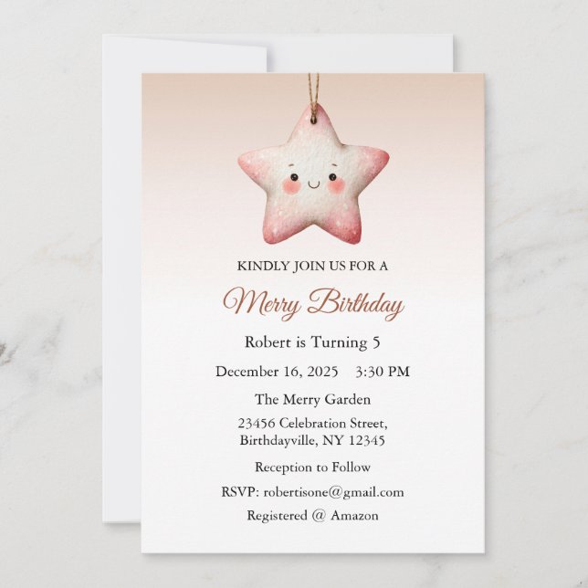 Merry Birthday, Christmas Birthday Invitation Einladung (Vorderseite)